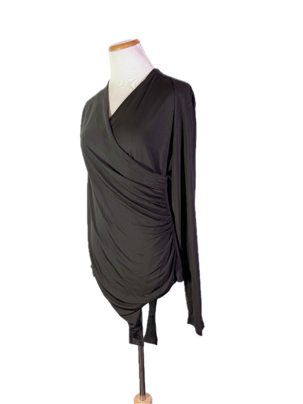 NWT BR Banana Republic XL Long Sleeve Crepe Knit Ruched Bodysuit Dark Brown